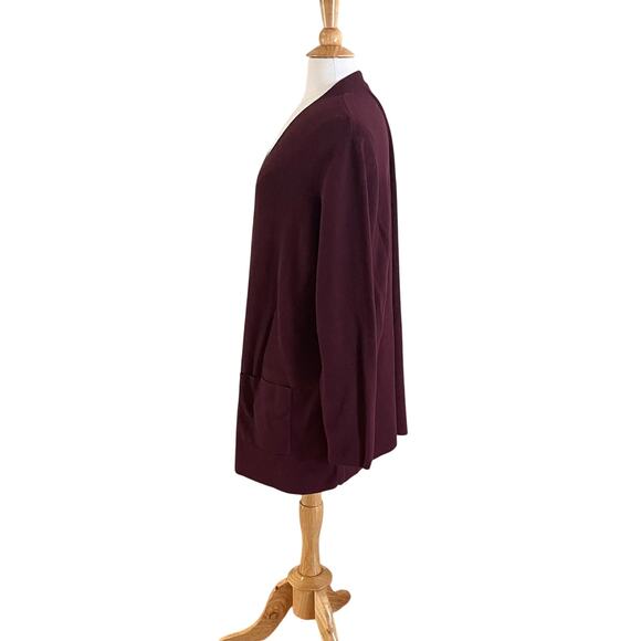 Croft & Barrow Cotton Blend Long Open Cardigan, Burgundy Red, Pockets, Size 2X - Picture 3 of 11